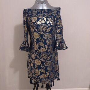 CABANA LIFE Foil Print Off The Shoulder Dress